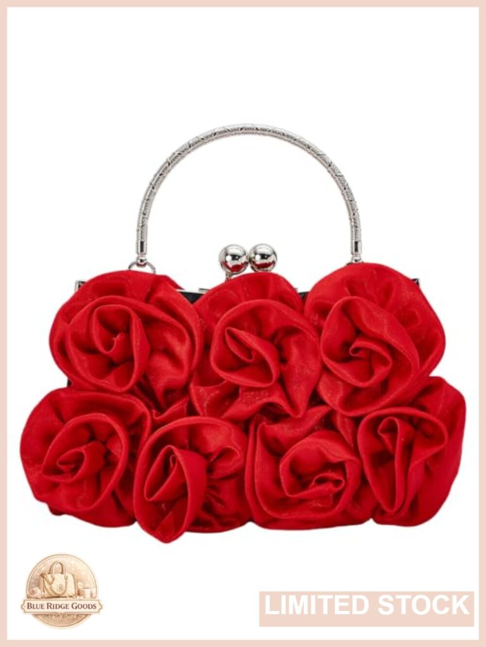 Satin Clutch Purse with 3D Roses and Chain Strap